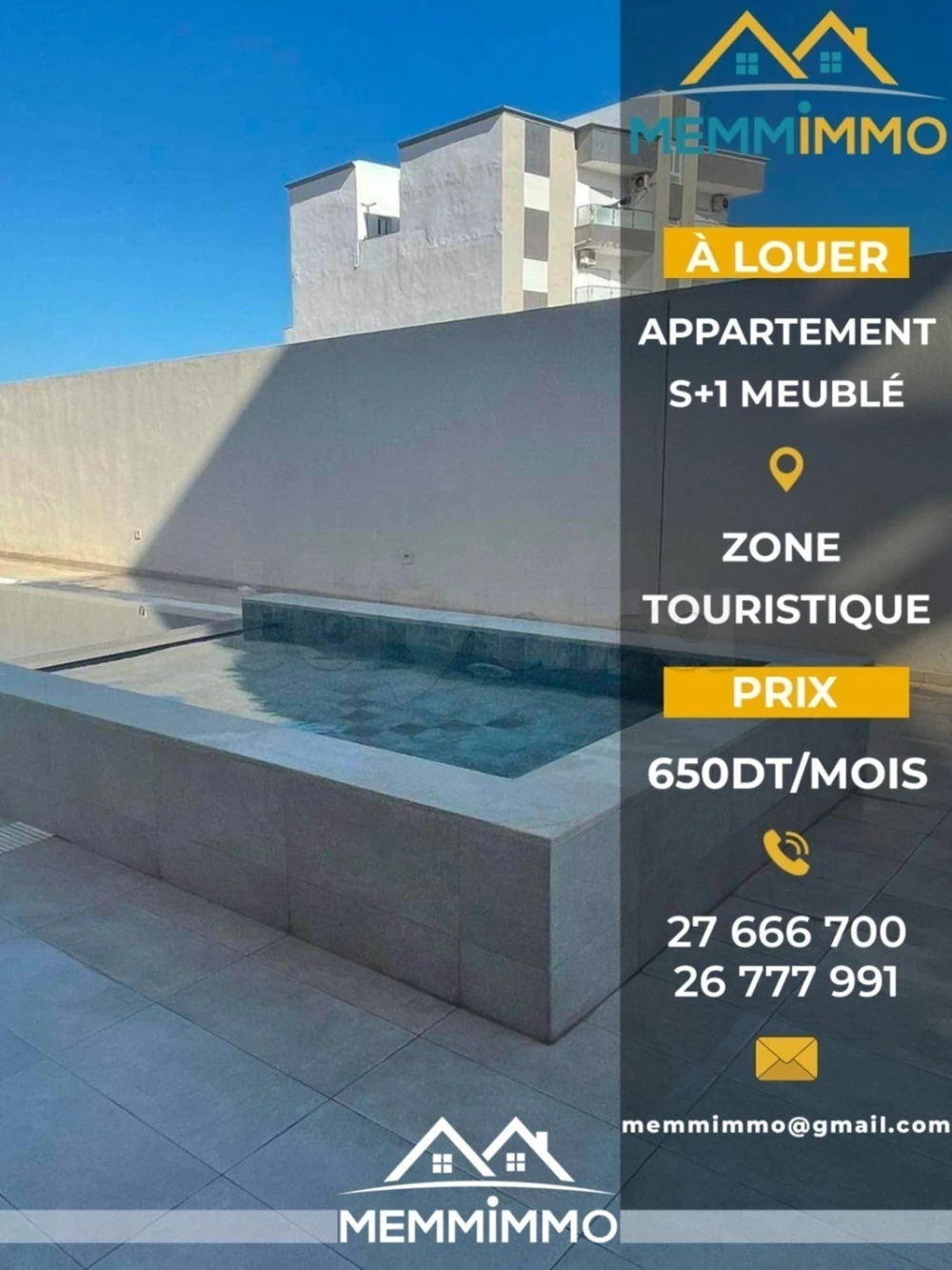 🏢Location Périodique: Appartement S+1 Meublé -Zone touristique Mahdia🏢