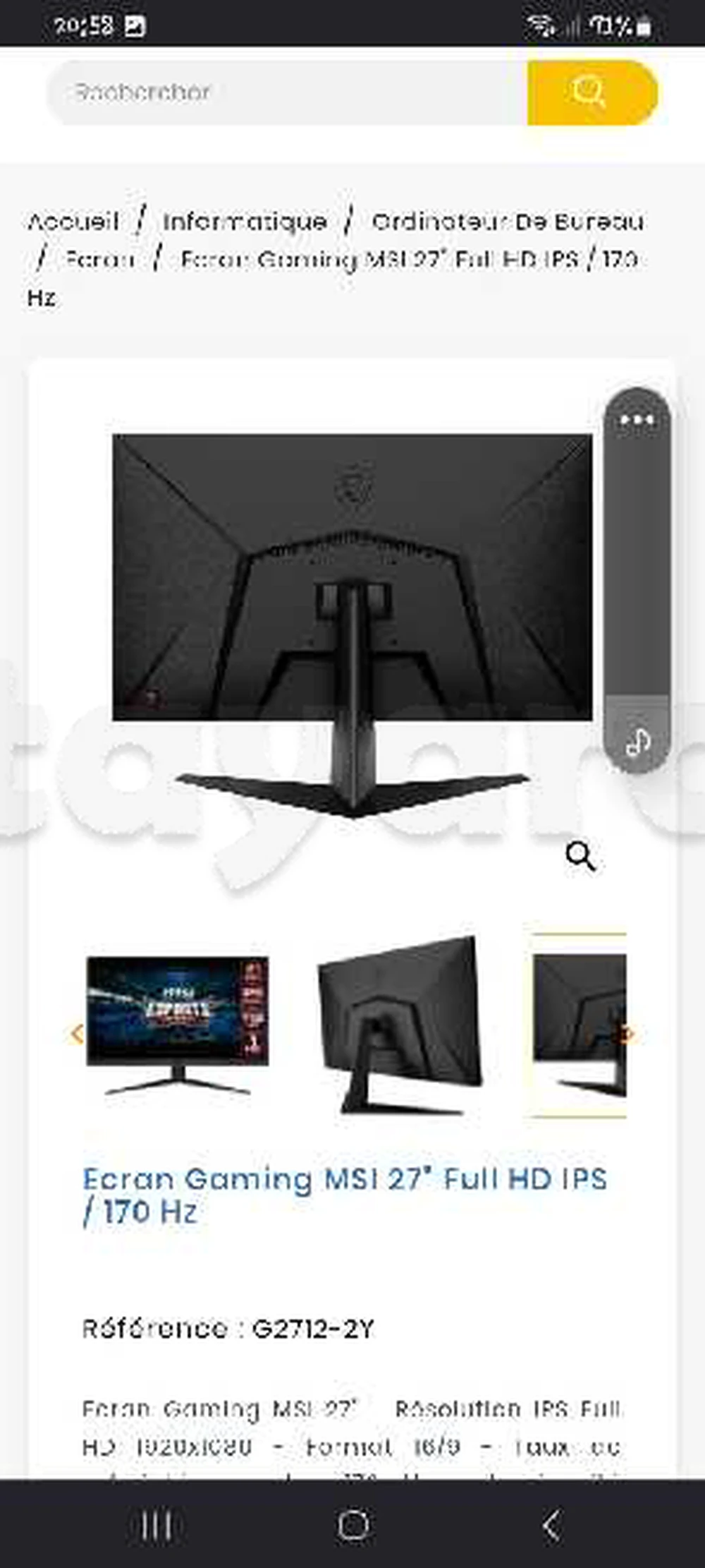 Ecran gaming MSI 27" Full IPS /170 Hz