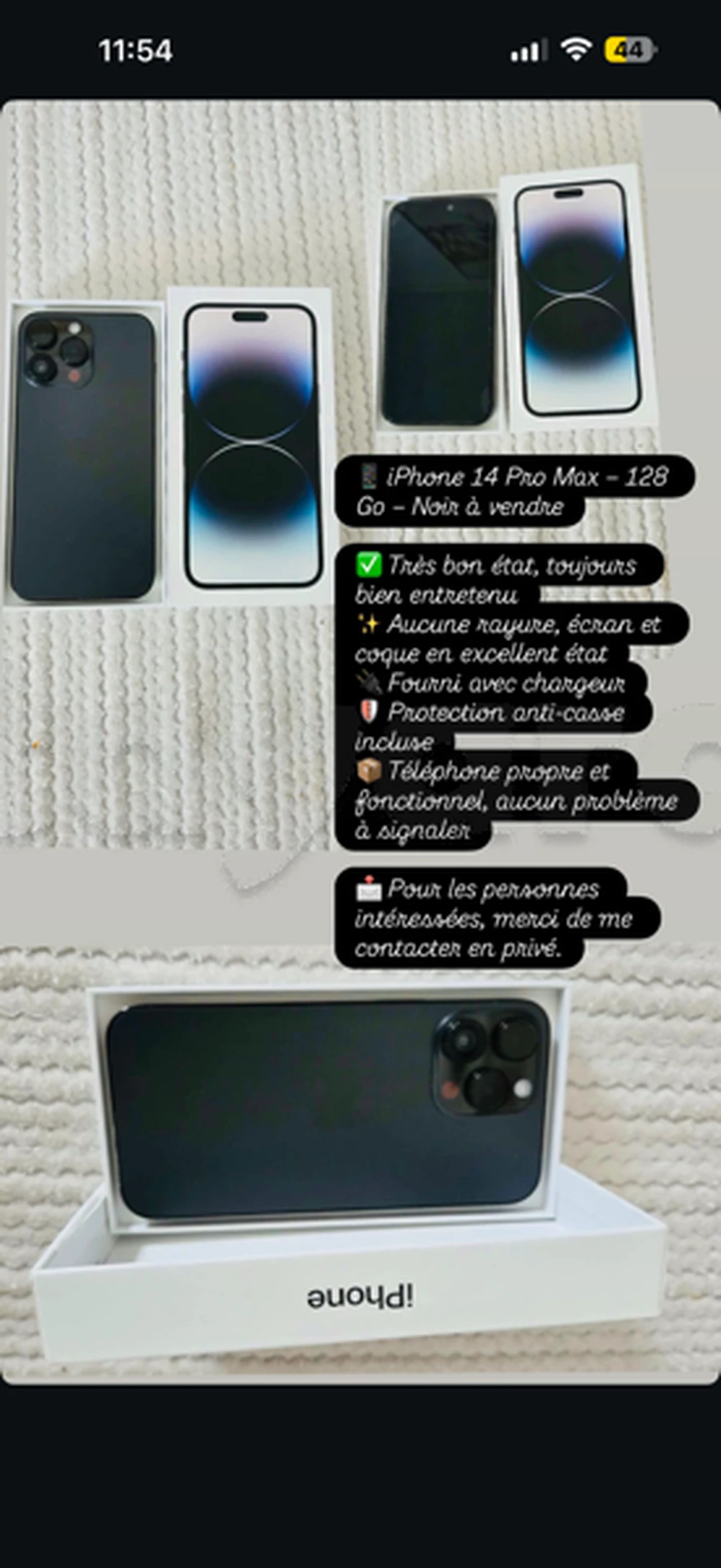 iphone 14 pro max - 128 GO - Noir importé de la France - 
à vendre