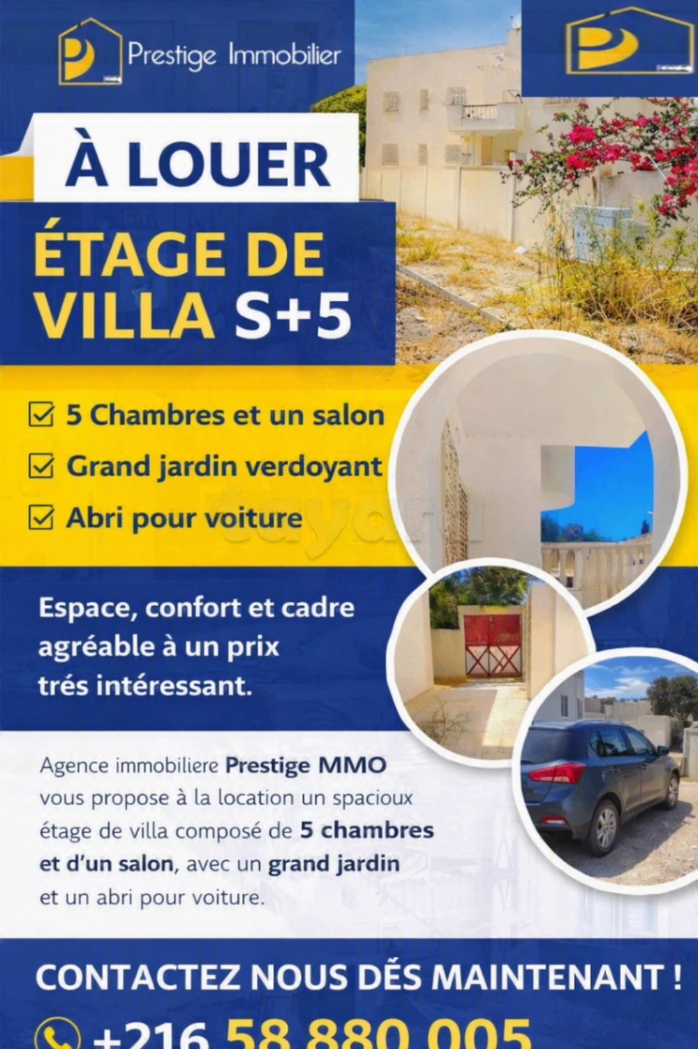À LOUER – ÉTAGE DE VILLA S+5