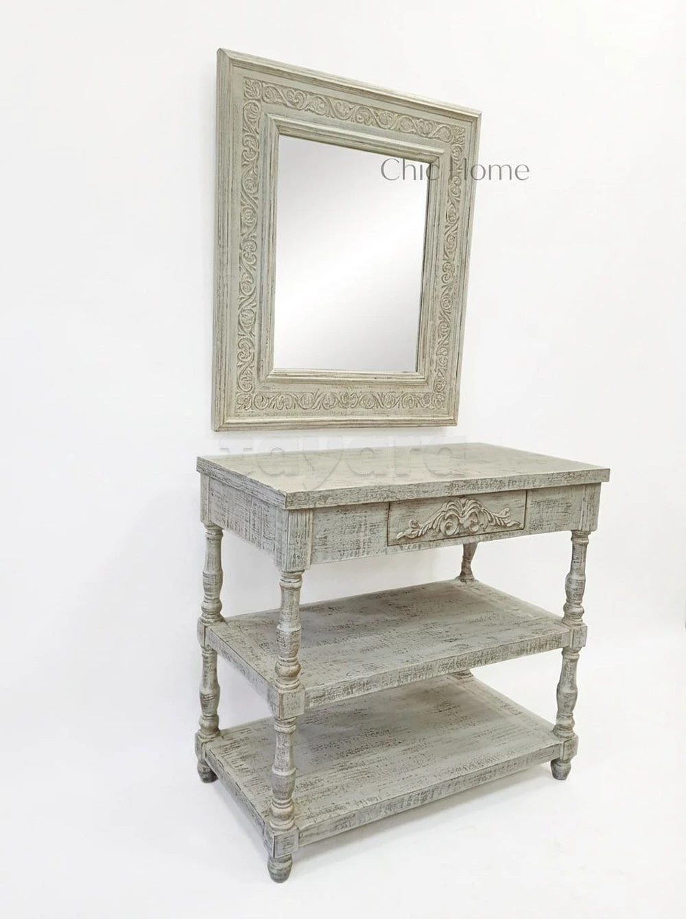 Console avec Miroir JOSÉPHINE – Beige Doré | Chic Home