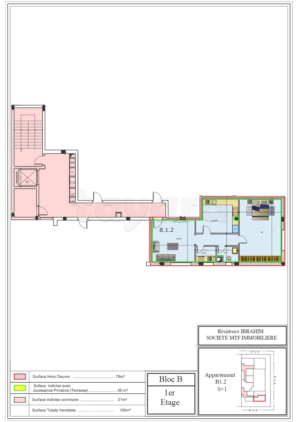 A' vendre un appartement S+1 au premier étage B12