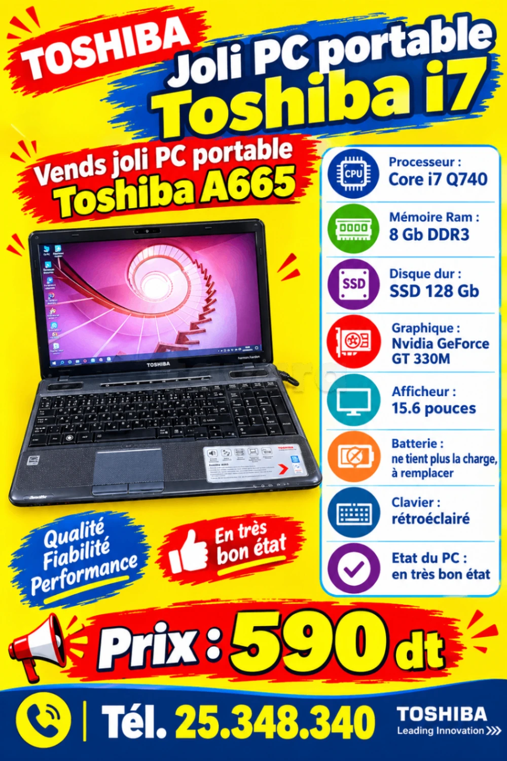 Joli PC portable Toshiba i7