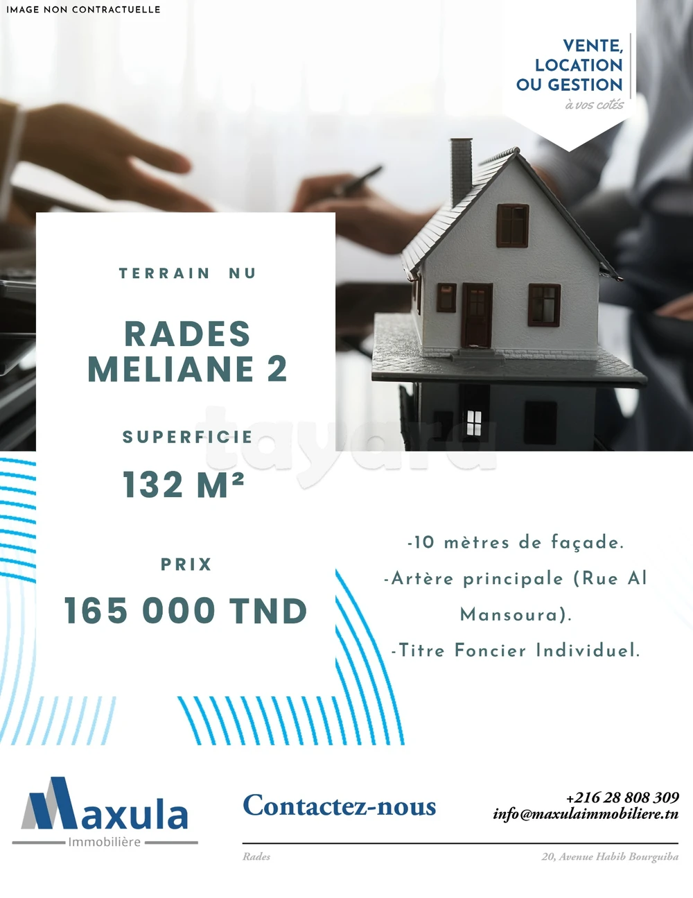 À VENDRE TERRAIN NU DE 132M² À RADES MELIANE 2
