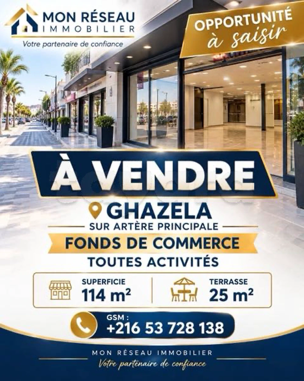 OPPORTUNITÉ À SAISIR – FONDS DE COMMERCE À VENDRE