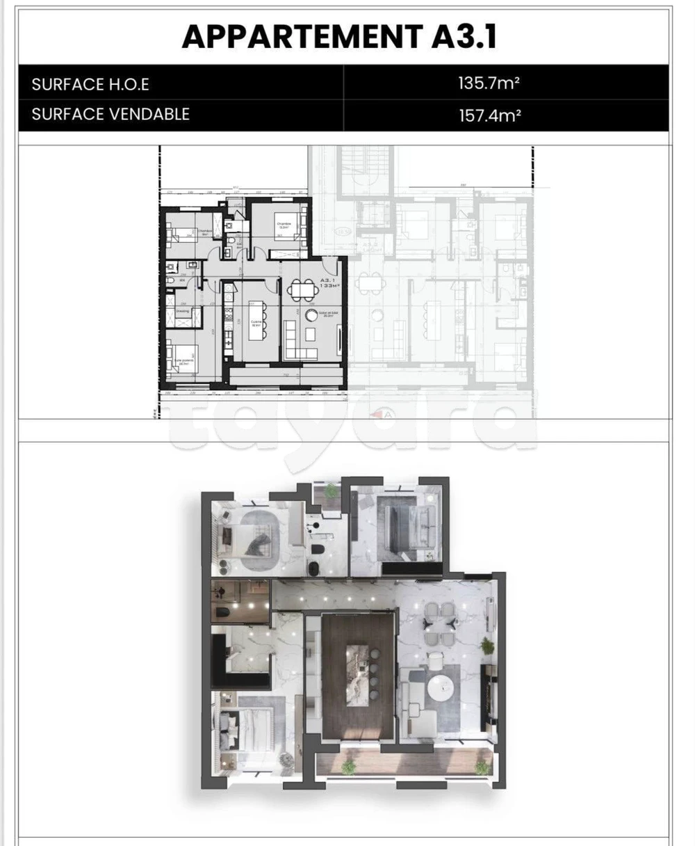 À vendre #sur plan (résidence en cours de construction) LA REINE à 📍Sahloul 4 ✅Appartement S+3