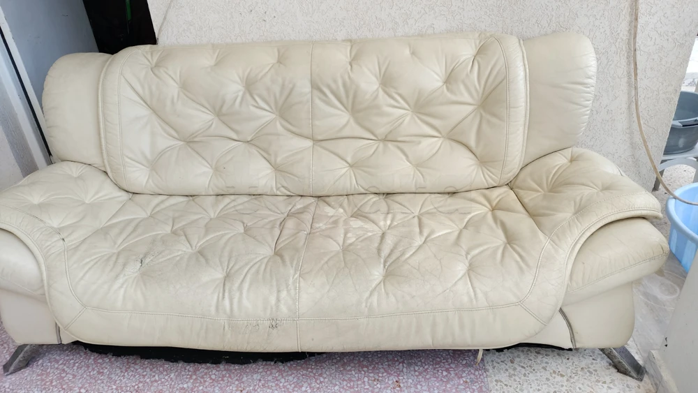 Salon en cuir véritable beige à vendre
