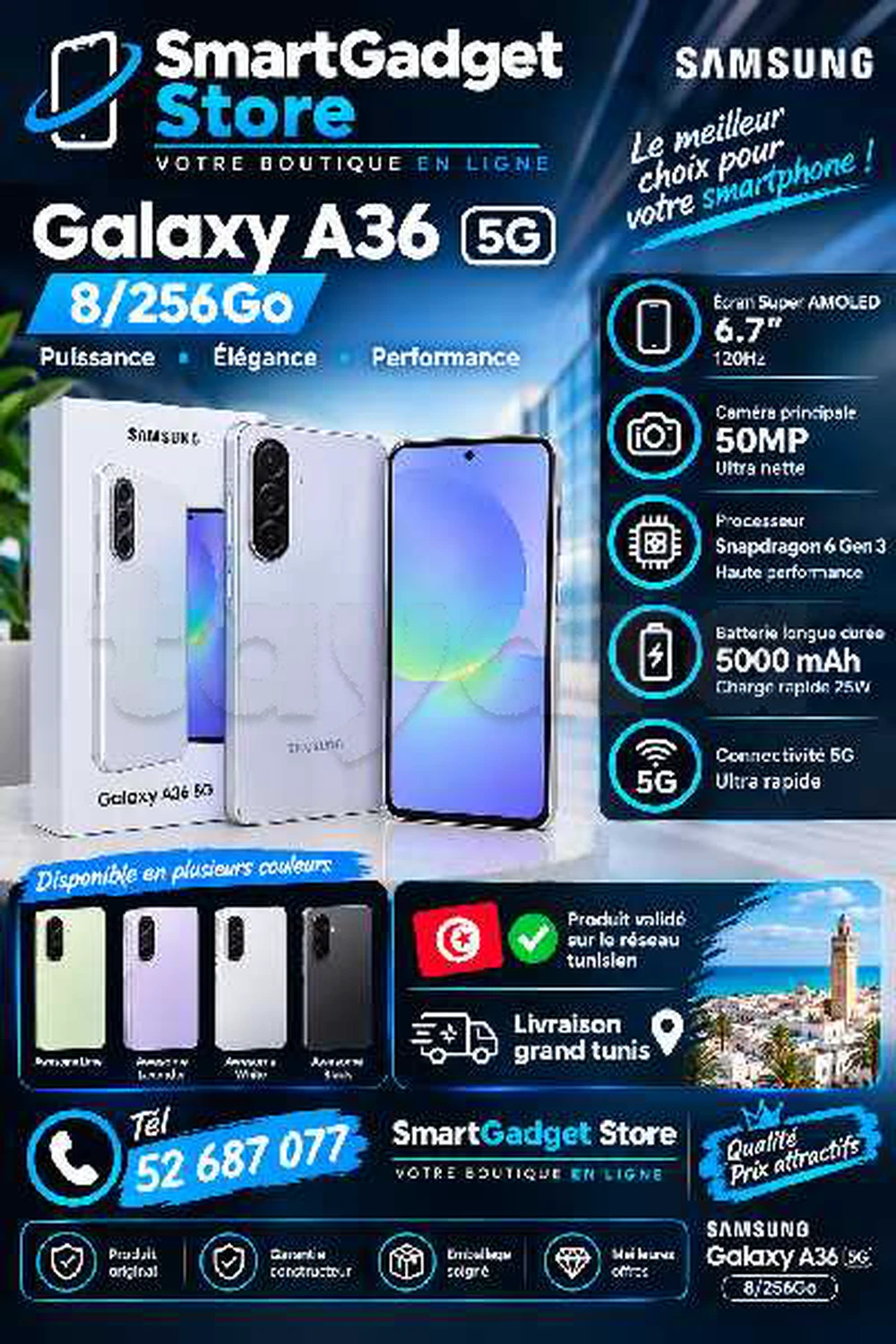 Samsung Galaxy A36 5G (8/256Go) Neuf cacheté Sous blister Validé 
📞52687077📞