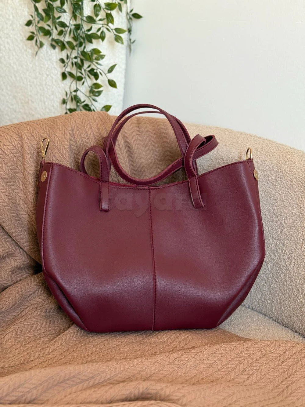 Sac cabas femme bordeaux 44x24 cm - mat ou daim
