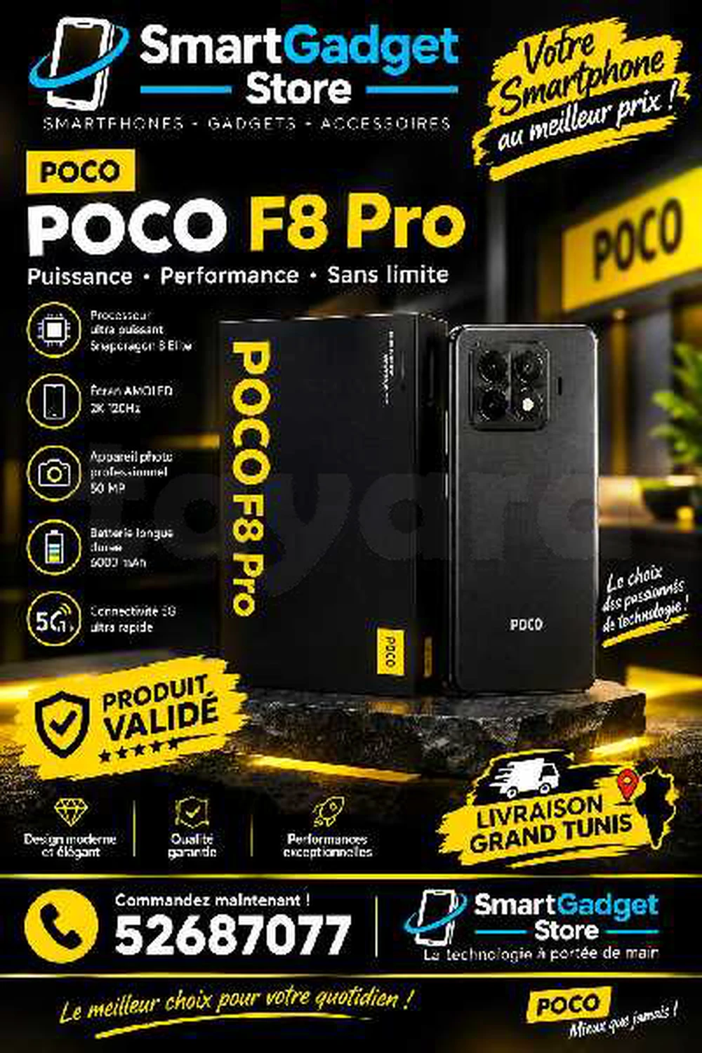 Poco F8 Pro 5G (12/512Go)Neuf cacheté Sous blister Validé 
📞52 687 077 📞