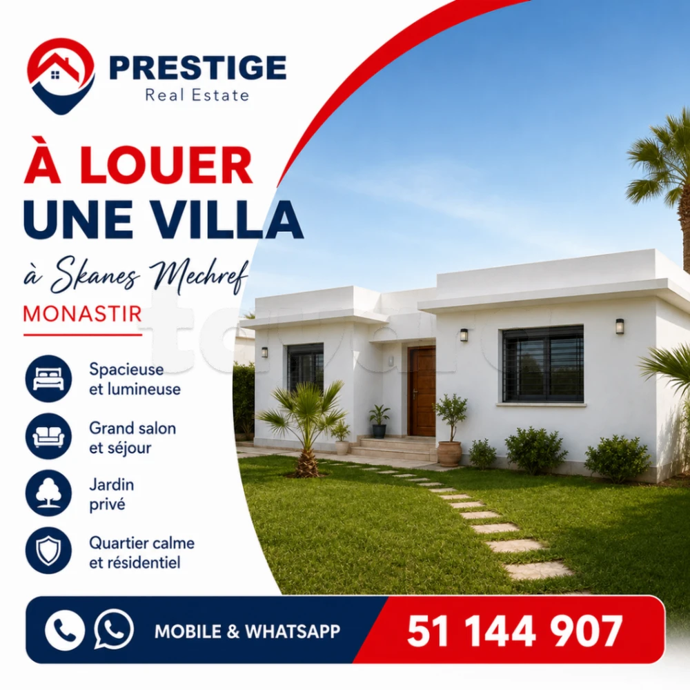 À louer une villa à Skanes Monastir