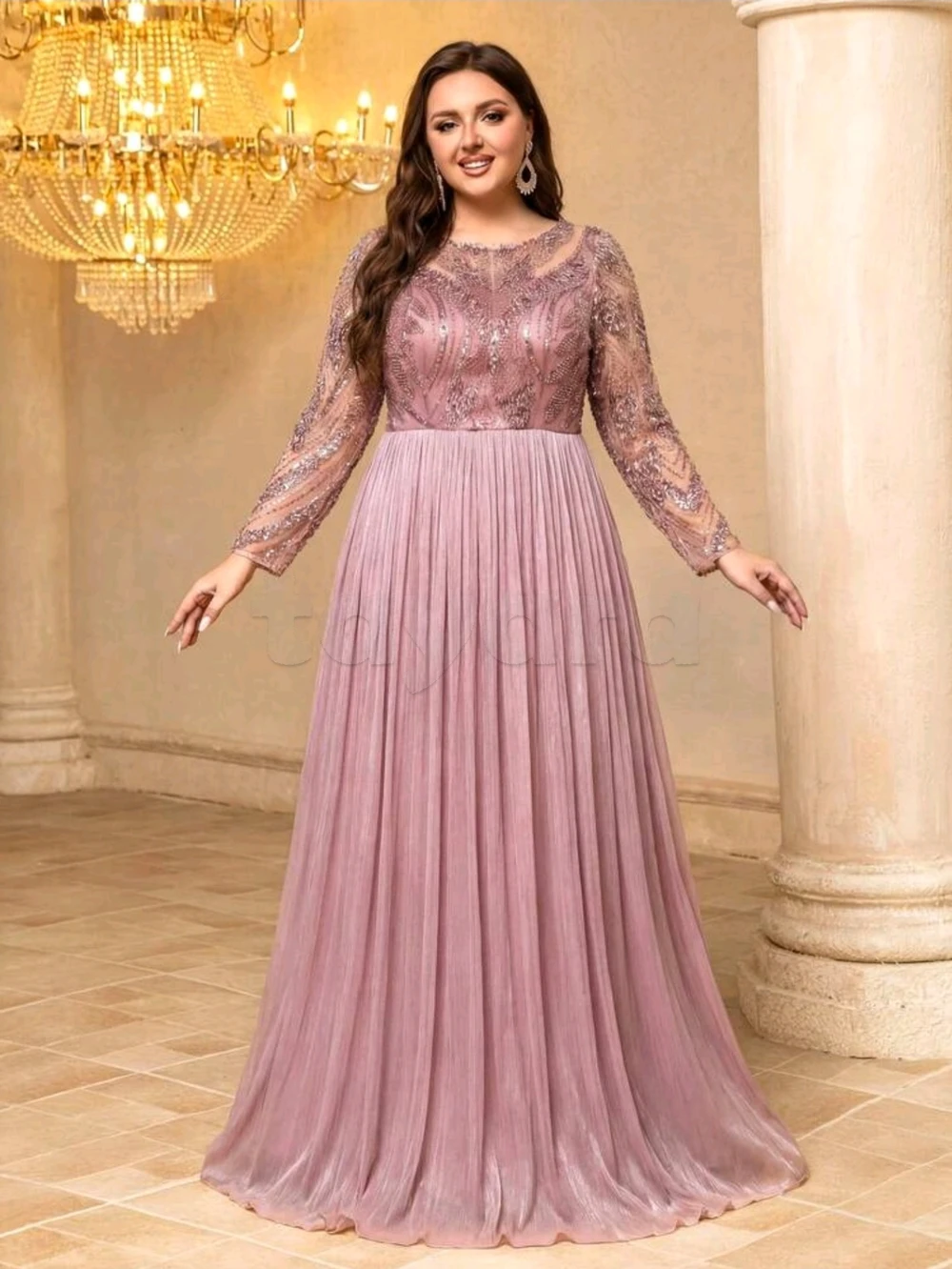Belle robe de soirée / Robe de fête rose poudré – Portée une seule fois