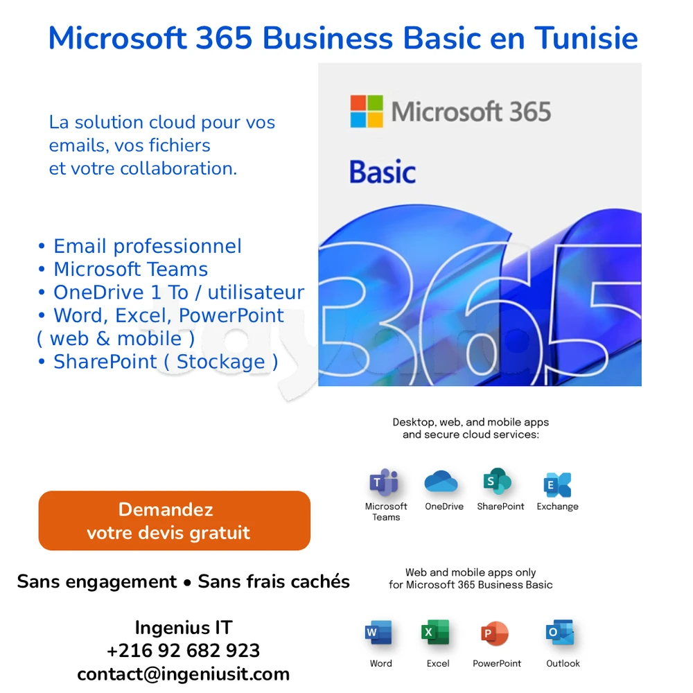 Microsoft 365 Business Basic Tunisie - Devis Gratuit
