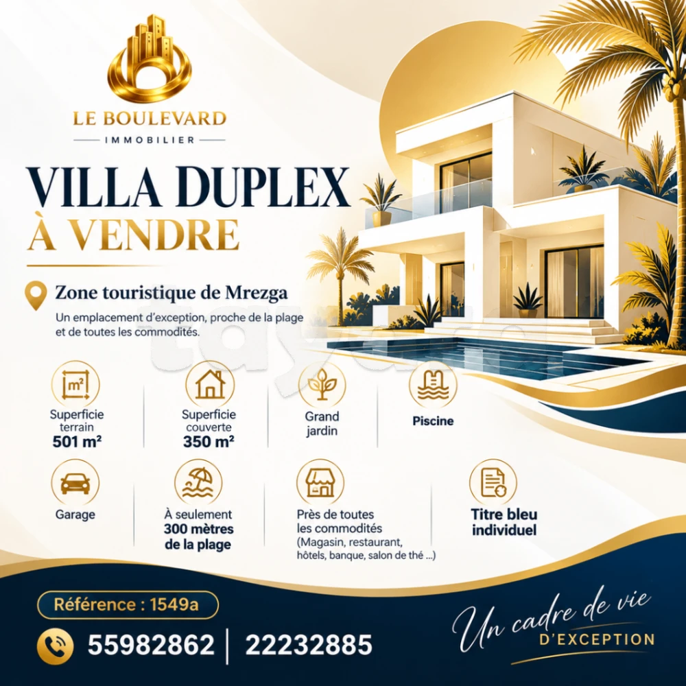 A Vendre Villa S+5 Avec Piscine Dans La Touristique De Mrezga, Hammamet Nord