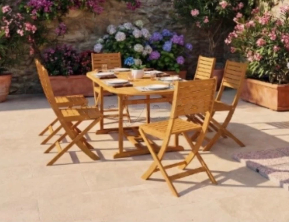 Table de jardin ovale teck 6 chaises