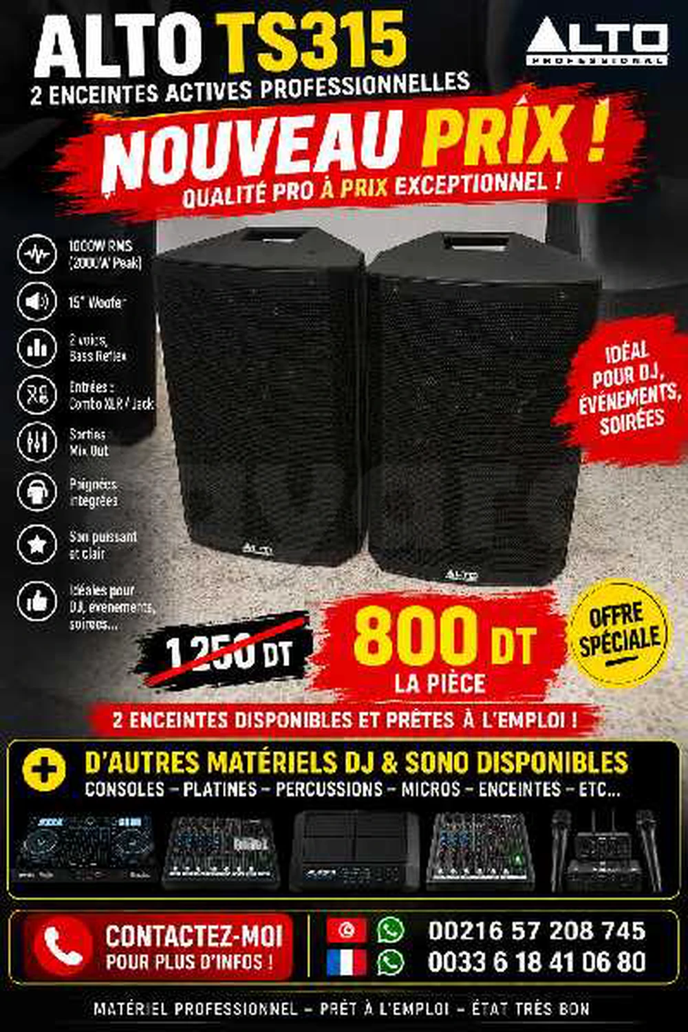 🔥 BAISSE DE PRIX – ENCEINTES AMPLIFIÉES ALTO TS315 🔥2000W chacune