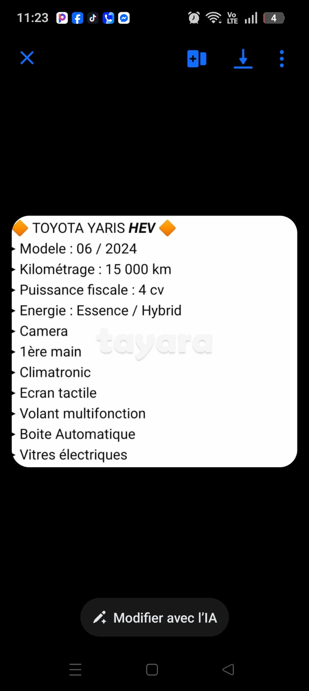 Carte voiture Toyota Yaris