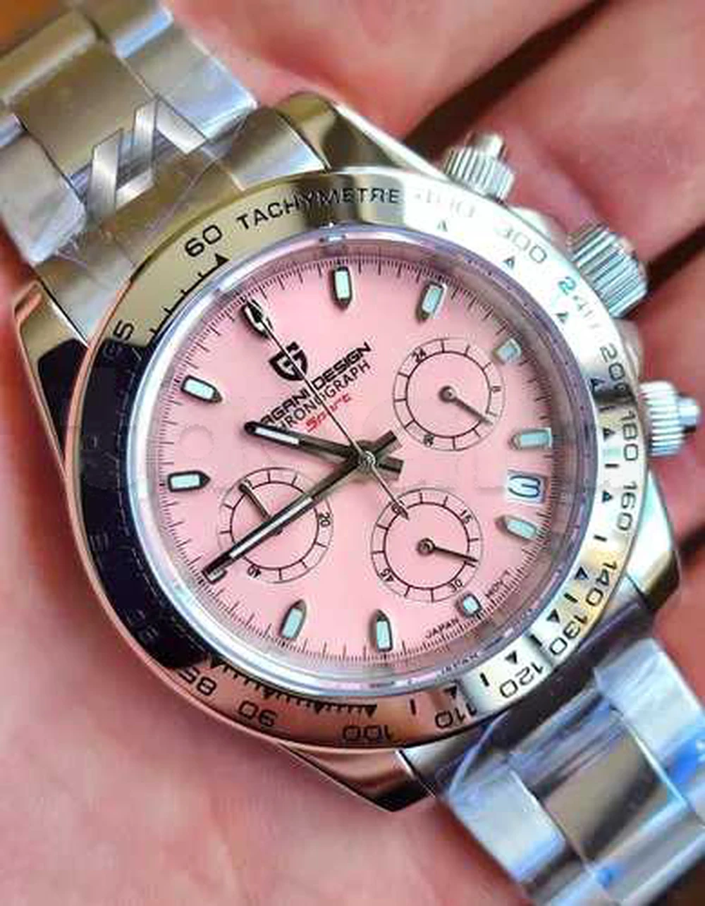 PAGANI DESIGN Men's Chronograph Watch Japan TMI VK63 Movement 40mm Panda Dial Sapphire Stainless Steel Sport Wristwatch