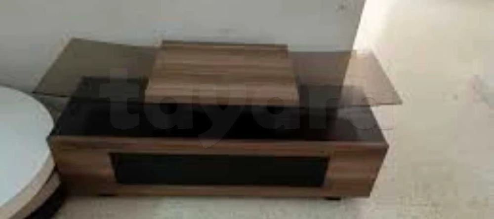 Table basse rectangulaire (Bois & Verre fumé)Tv