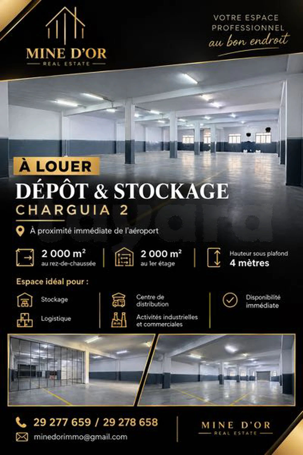 🏢 À LOUER | ESPACE DE STOCKAGE & DÉPÔT – CHARGUIA 2.