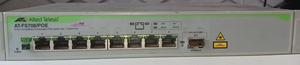 Switch Réseau PoE Allied Telesis 8 Ports + Port Uplink SFP Fibre Optique