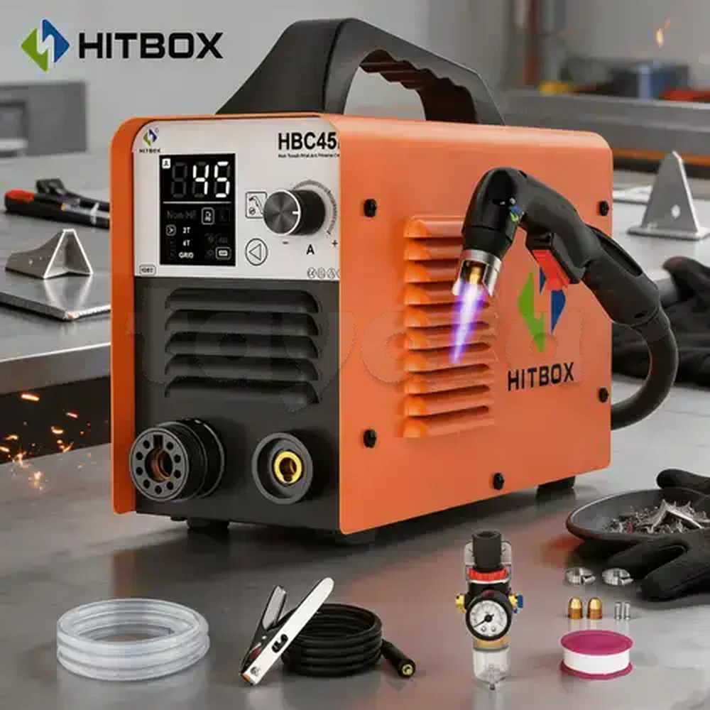 HITBOX 45A decoupeur laser, Plasma Cutter, Non-Touch Pilot Arc, Non-HF Start, LED Display, IGBT Inverter, 110/220V Dual Voltage, Max 15mm Metal Cutting, 2T/4T DIY