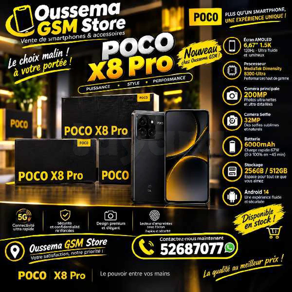 Poco X8 Pro 5G Neuf cacheté Sous blister Validé 
Tèl:📞52687077📞