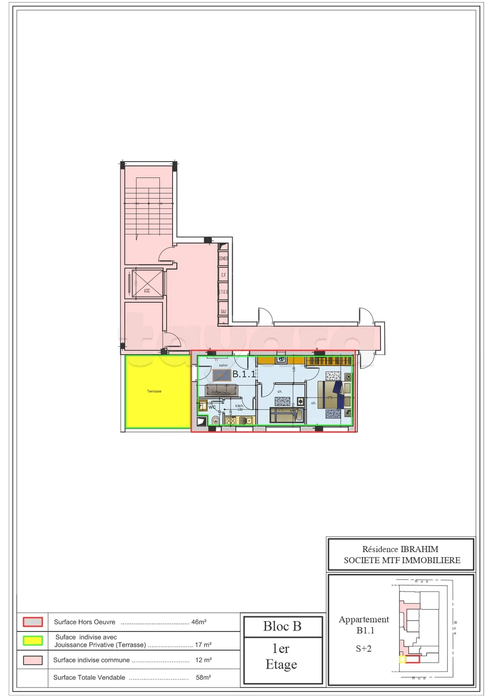 A' vendre un appartement S+2 au premier étage B11