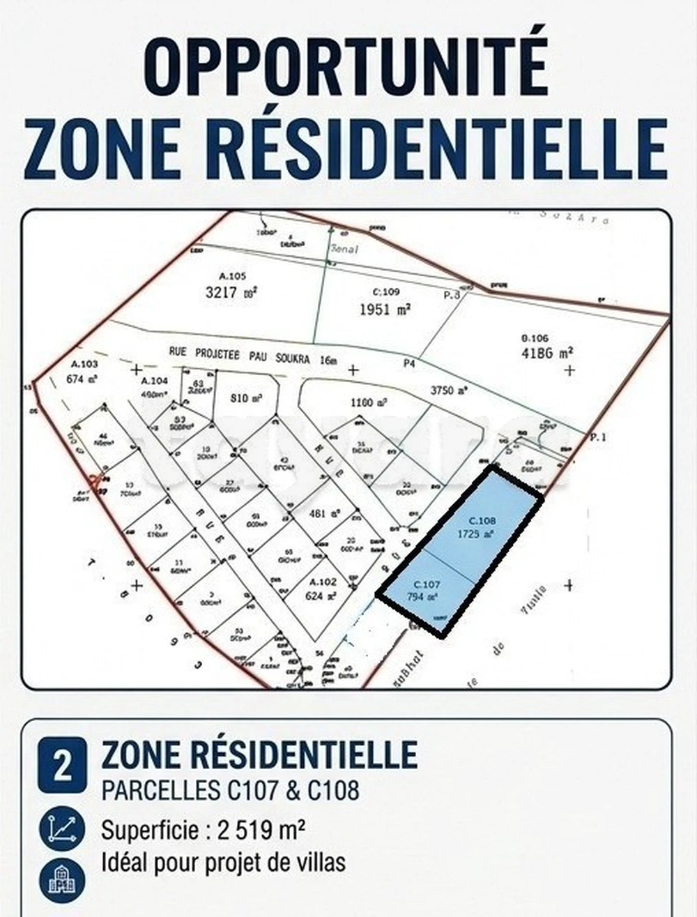 Terrain 2 519 m² Chotrana 3 — La Soukra — Projet résidentiel