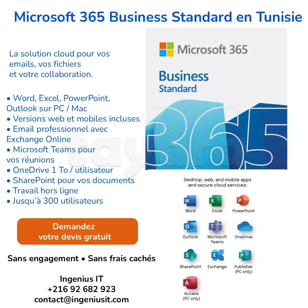 Microsoft 365 Business Standard Tunisie : Devis Gratuit