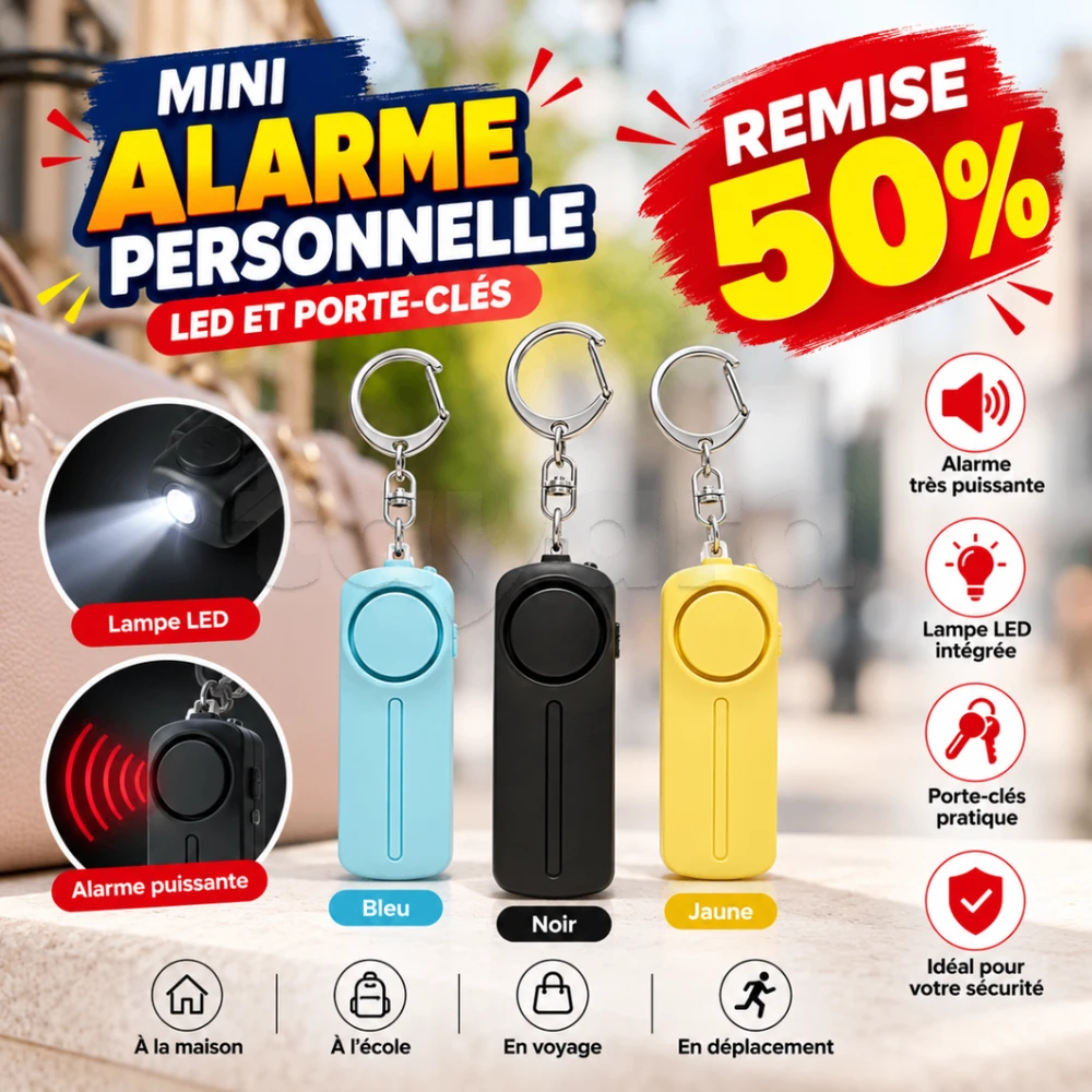 Mini Alarme LED et Porte-clés 3 Couleurs