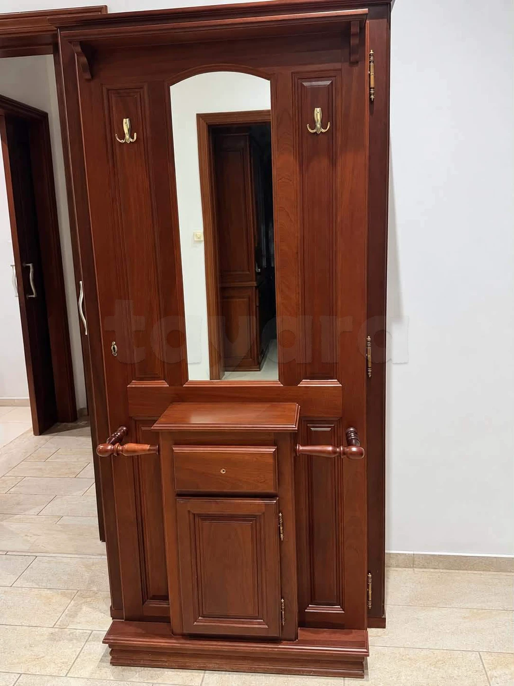 Meuble d'entrée / Vestiaire en bois avec miroir – Très bon état