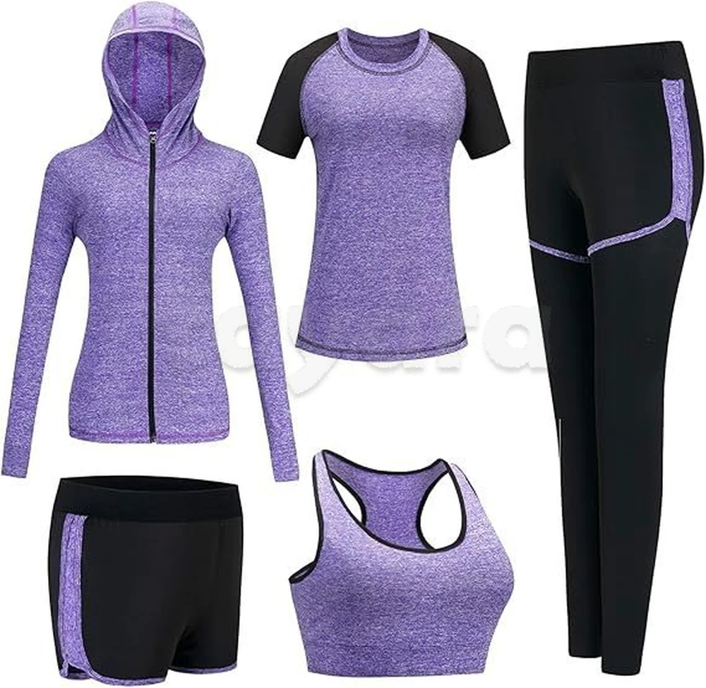 Vêtement de Sport/ Yoga,Ensembles de Costumes de Sport Gym pour Femmes 5pcs