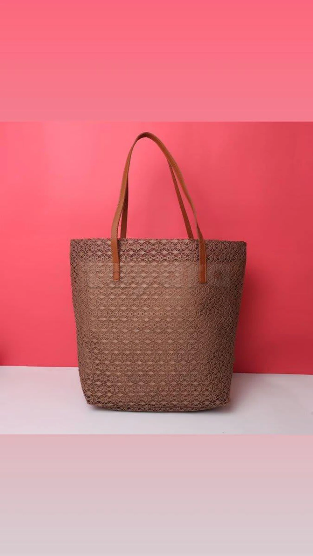 Sac de plage / cabas femme marron - grand format