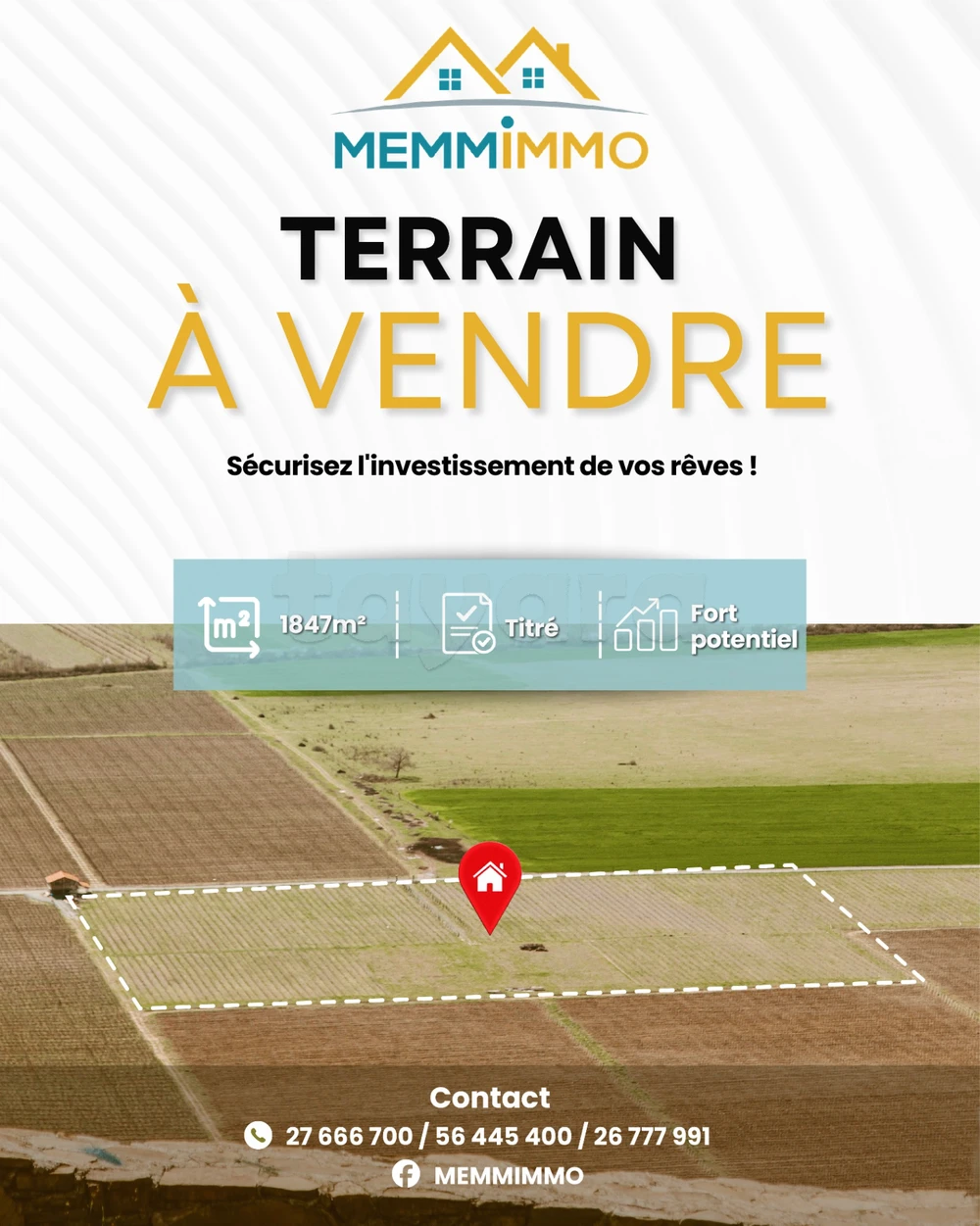 ⛰️ 𝐀 𝐕𝐄𝐍𝐃𝐑𝐄 Terrain agricole de 1847 m²- Mahdia.
