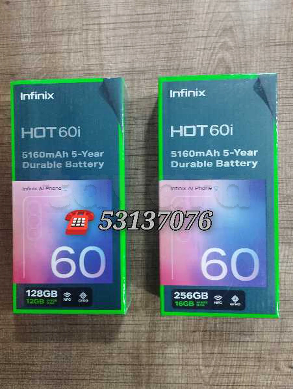 Infinix HOT 60i Neuf cacheté validé ✅
➖Infinix HOT 60i ( 8+8 )/ 256= 490 dt
➖Infinix HOT 60i (6+6)/128 = 450 dt
🔶PRIX FIIX NON NÉGOCIABLE 
VENTE EN LIGNE ☎️53137076 DISPO ARIANA /Tunis centre ville