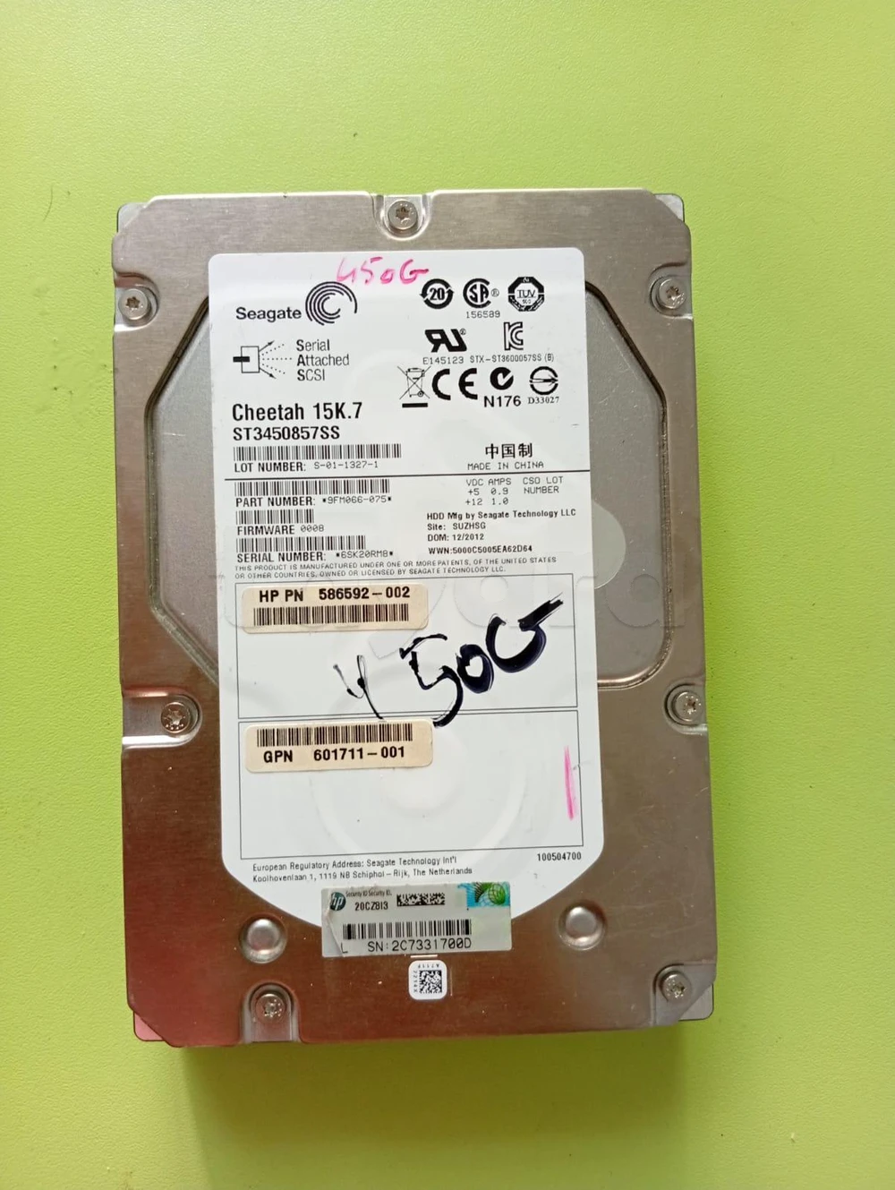 Disque Dur Serveur SAS 450 Go 15K.7 RPM 3.5" (HP / Seagate Cheetah ST3450857SS)
