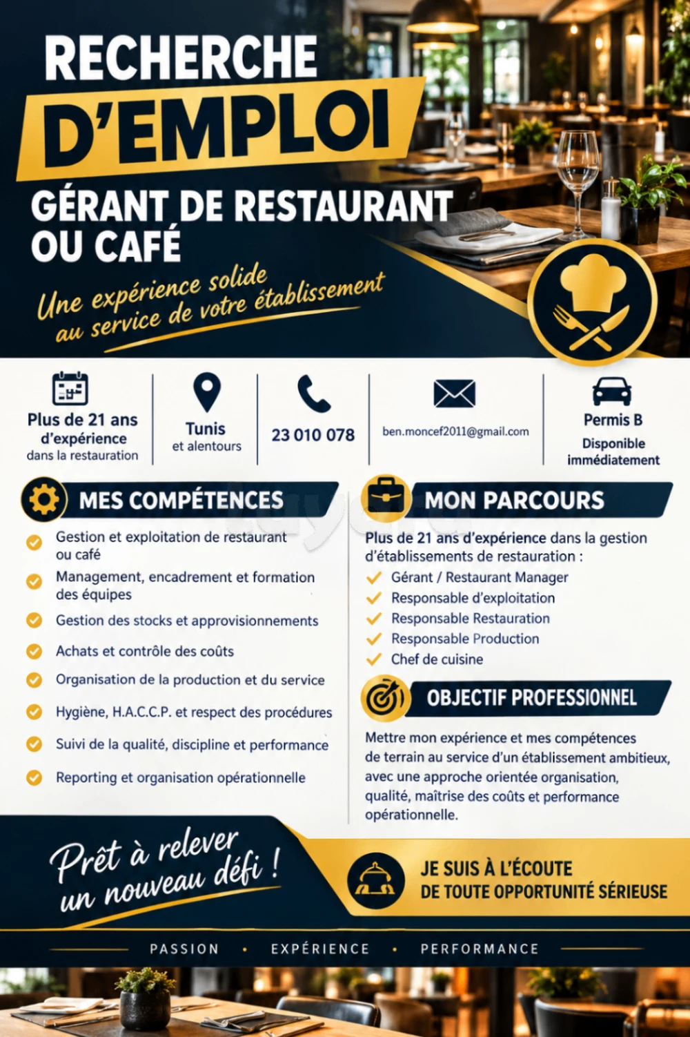 Gérant de resto ou salon de thé cherche poste stable