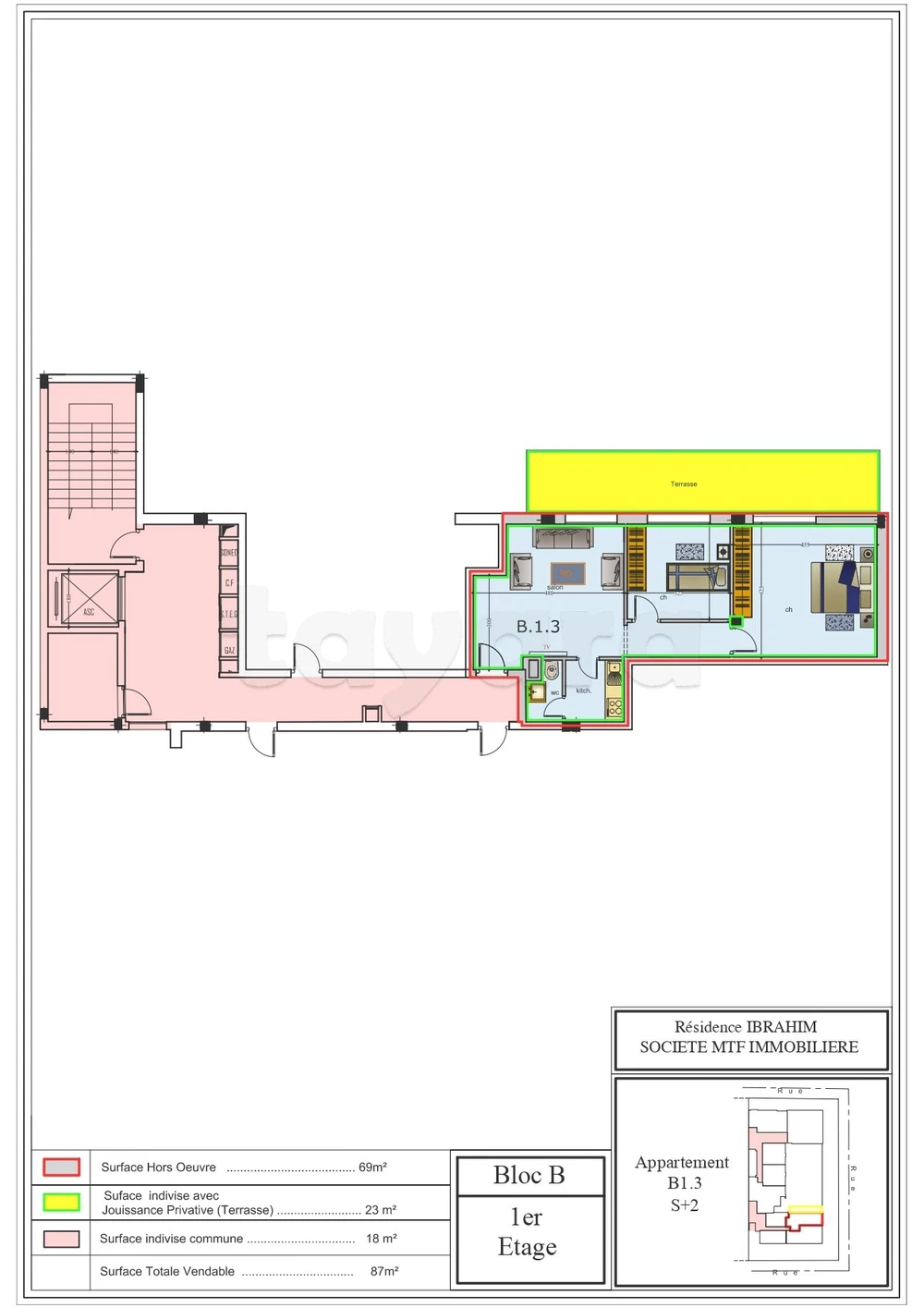 A' vendre un appartement S+2 au premier étage B13