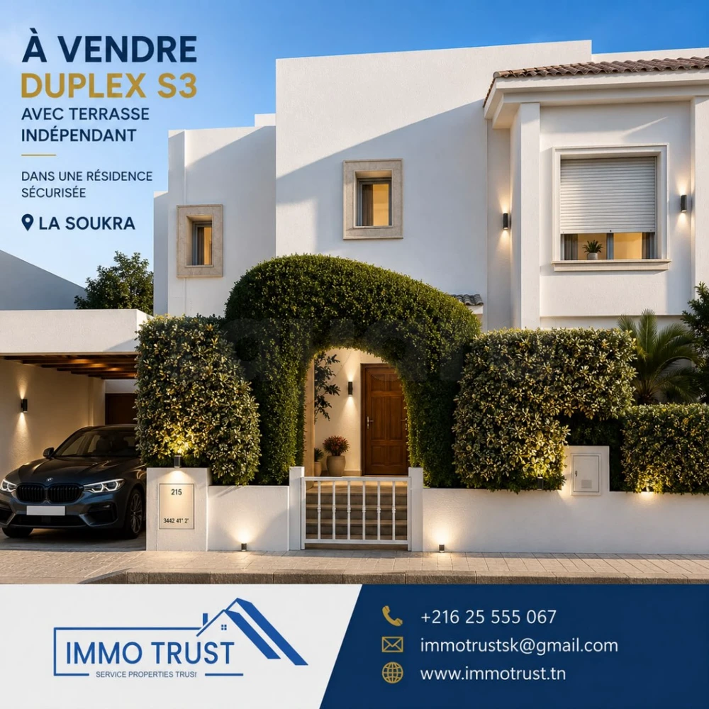 Duplex S+3 indépendant avec terrasse à La Soukra.