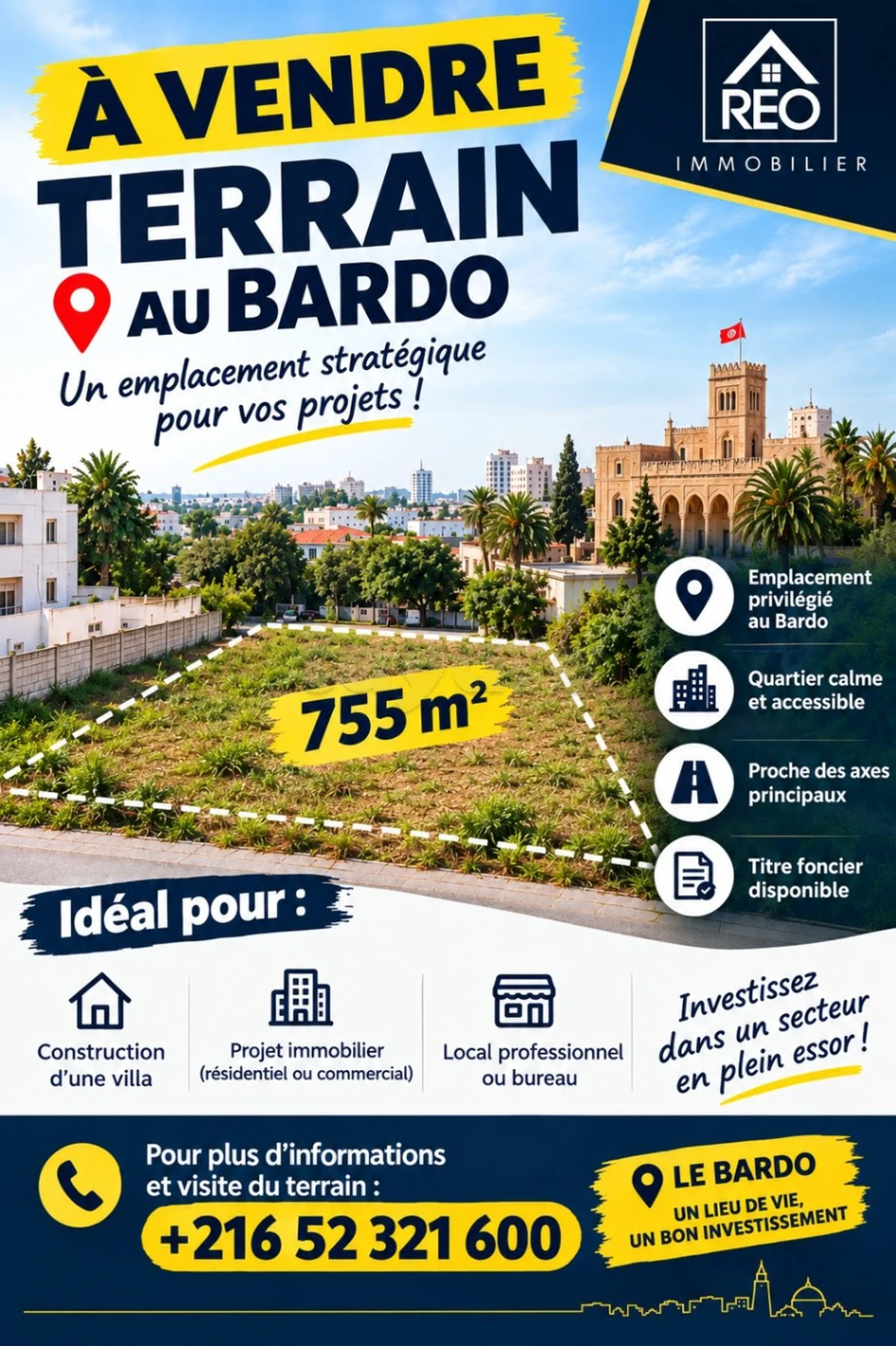 À VENDRE – TERRAIN À FORT POTENTIEL À SAIDIA, BARDO