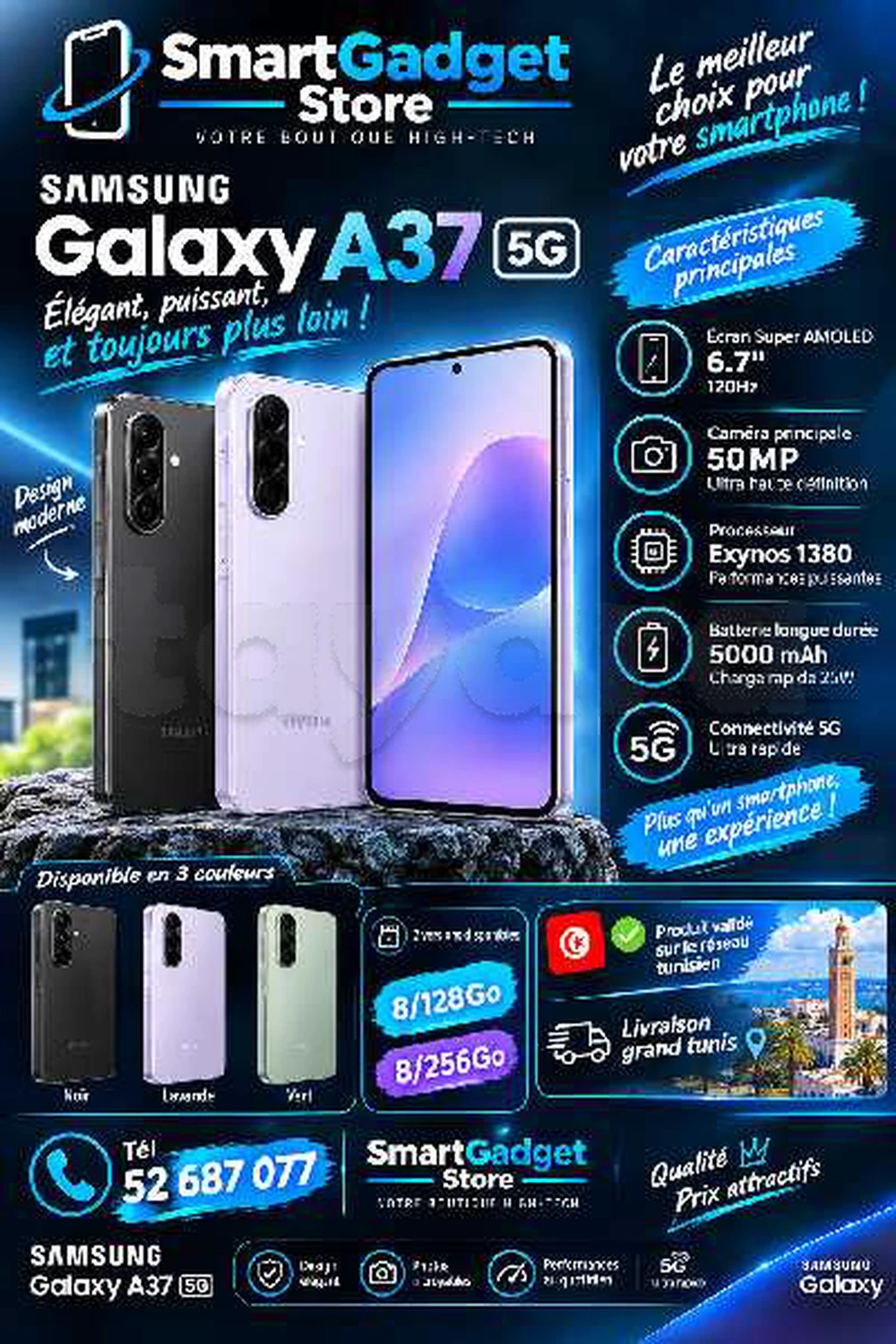 Samsung Galaxy A37 5G (8/128 où 256Go)Neuf cacheté Sous blister Validé 📞52 687 077 📞