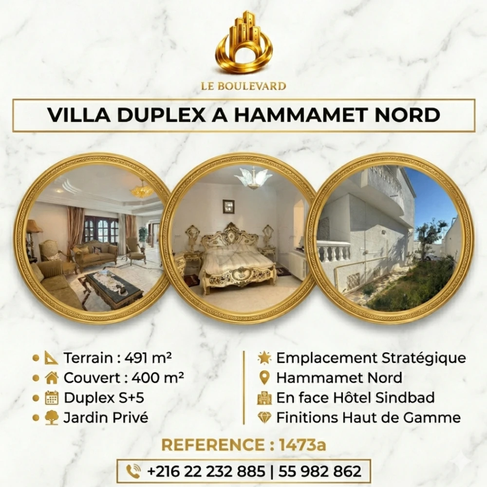 A vendre Villa S+5 en face Hôtel Sindbed , Hammamet Nord