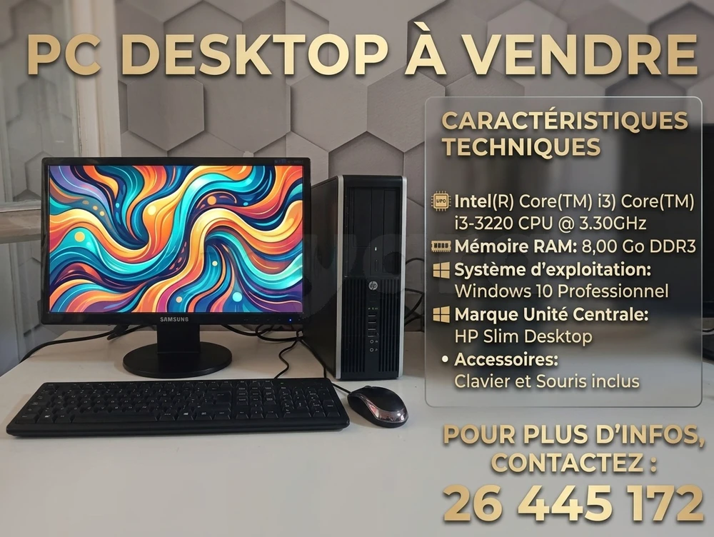 Ordinateur Complet HP i3-3eme + 8 Go RAM DDR3 – Idéal Caisse & Bureautique