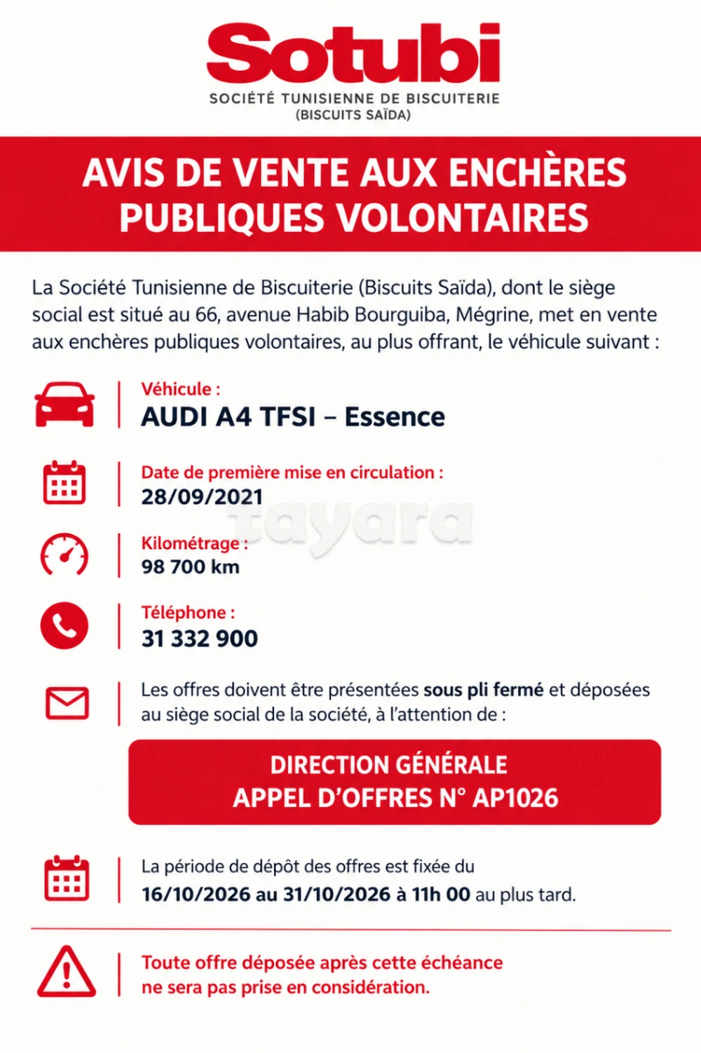 AVIS DE VENTE AUX ENCHÈRES PUBLIQUES VOLONTAIRES