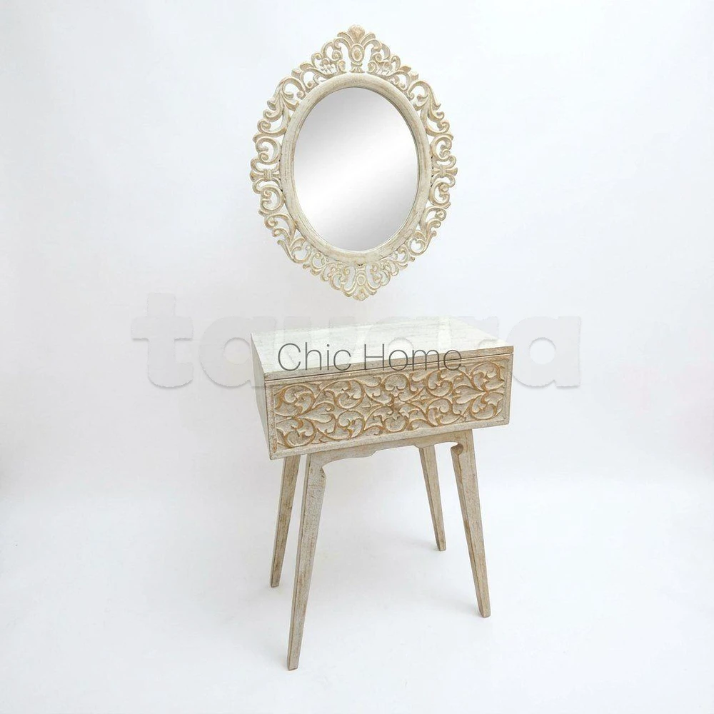 Console FIONA Blanc Doré avec Miroir et Tiroir | Chic Home