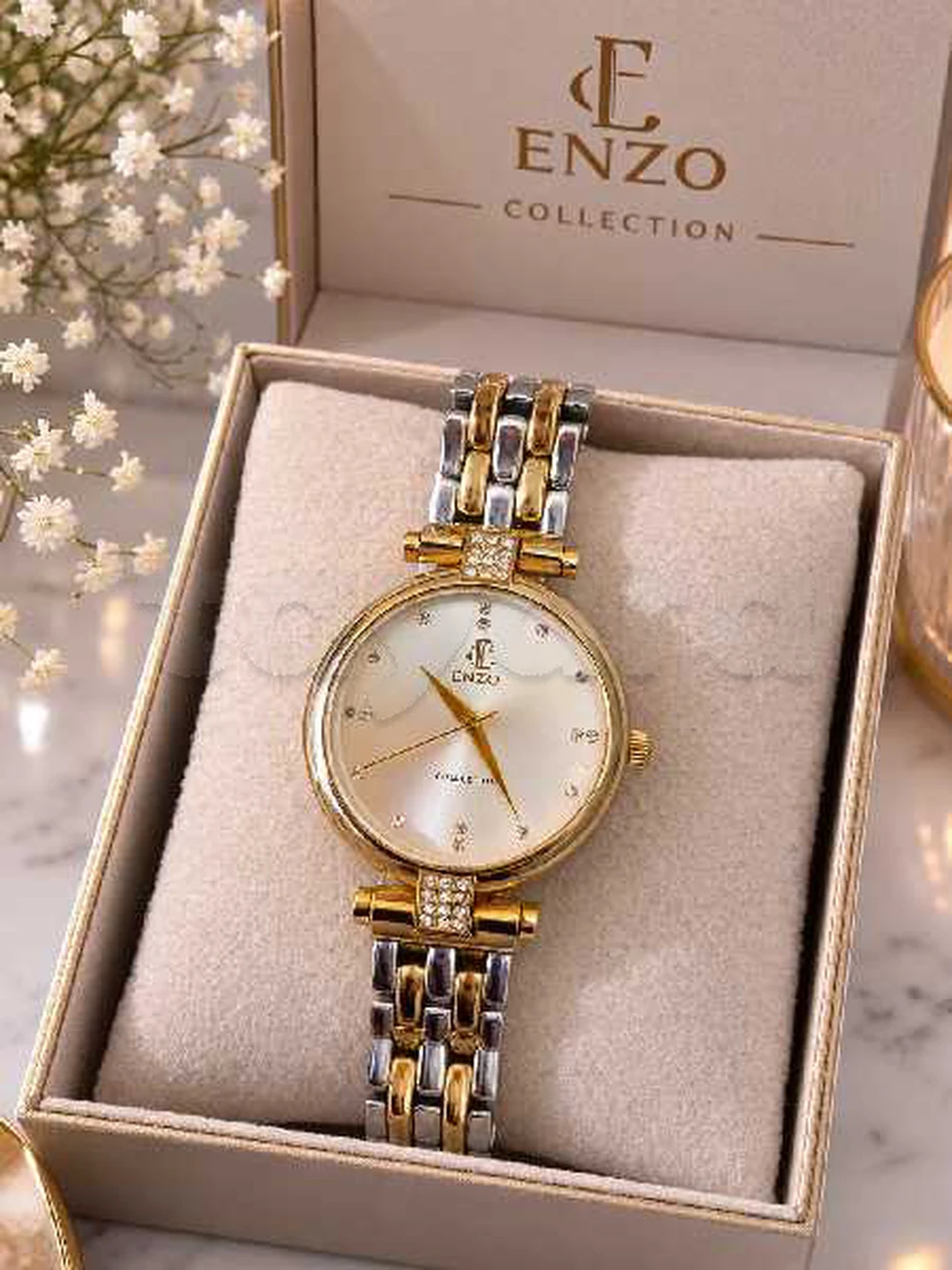 Montre femme ENZO Collection dorée et argentée