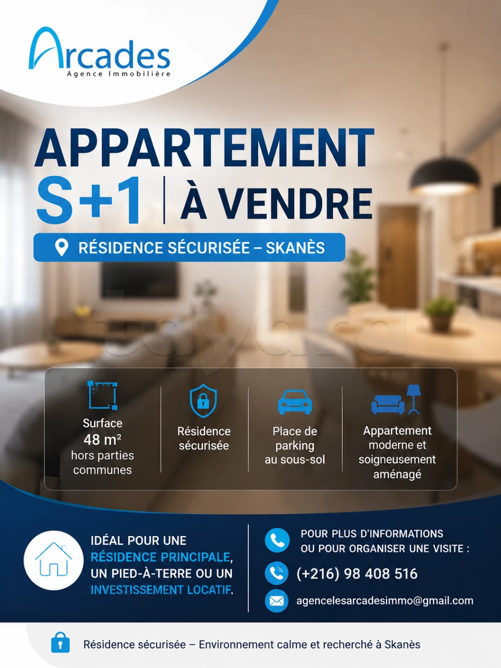 Appartement S+1 à Vendre – Résidence Sécurisée, Skanès