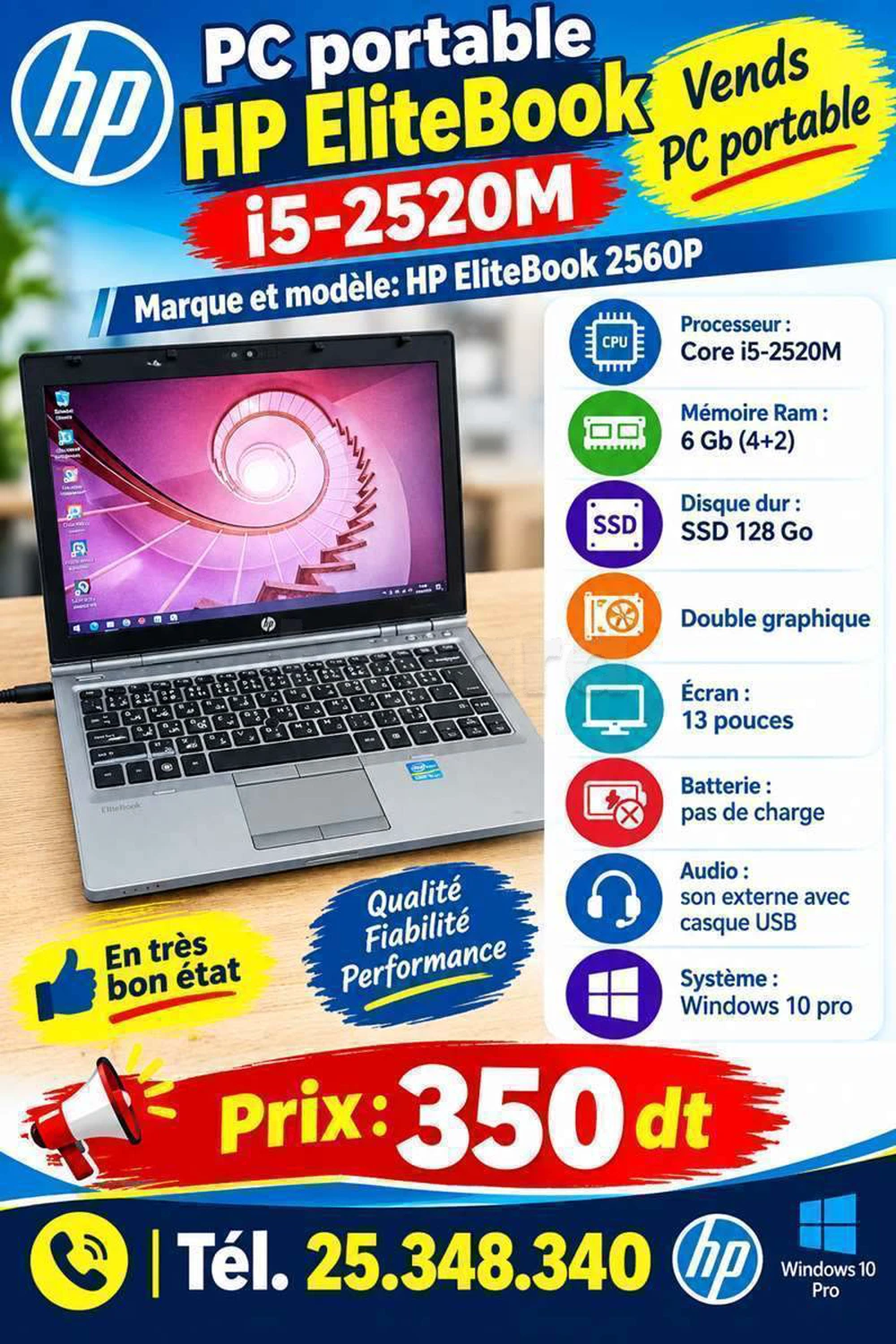 PC portable HP EliteBook i5-2520M