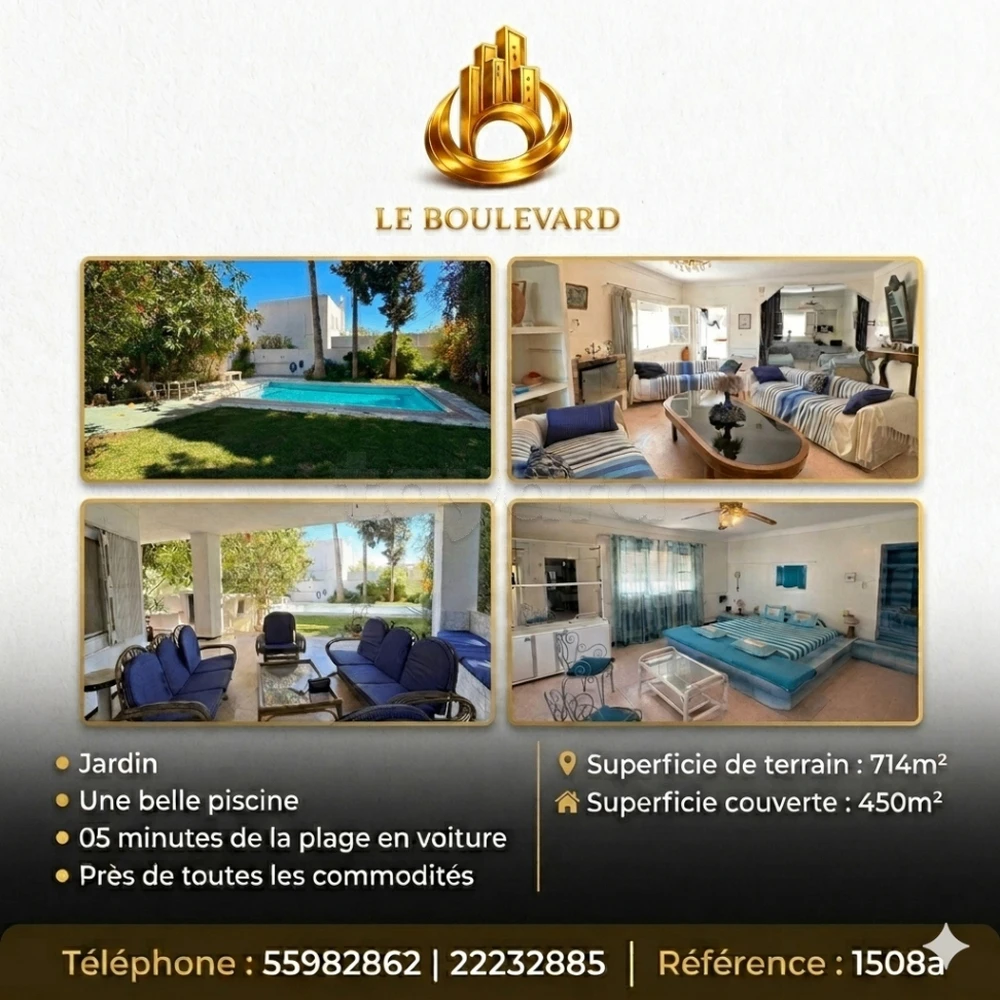 A vendre villa S+6 avec piscine à manarat hammamet